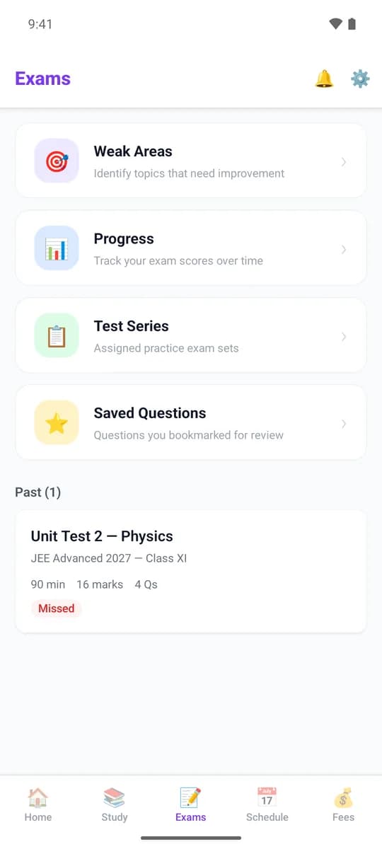 Student app on Android: Exams